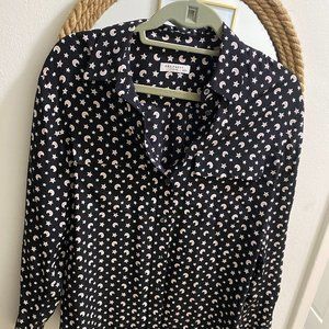 Equipment silk women's button down shirt - size XS - moon & stars print